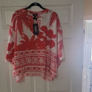 GiGo Red & White Floral Border Print Tunic Top